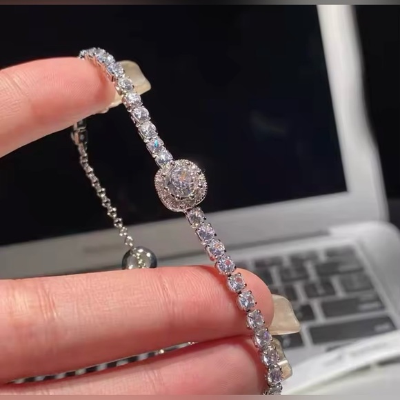 RETAIL 💰500 14K GOLD PLATED Round Halo Shiny Diamond Chain Bracelet
